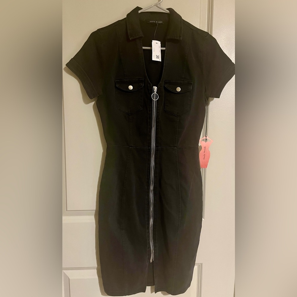 Brand New Haute Monde Form Fitting Stretch Denim Black Dress